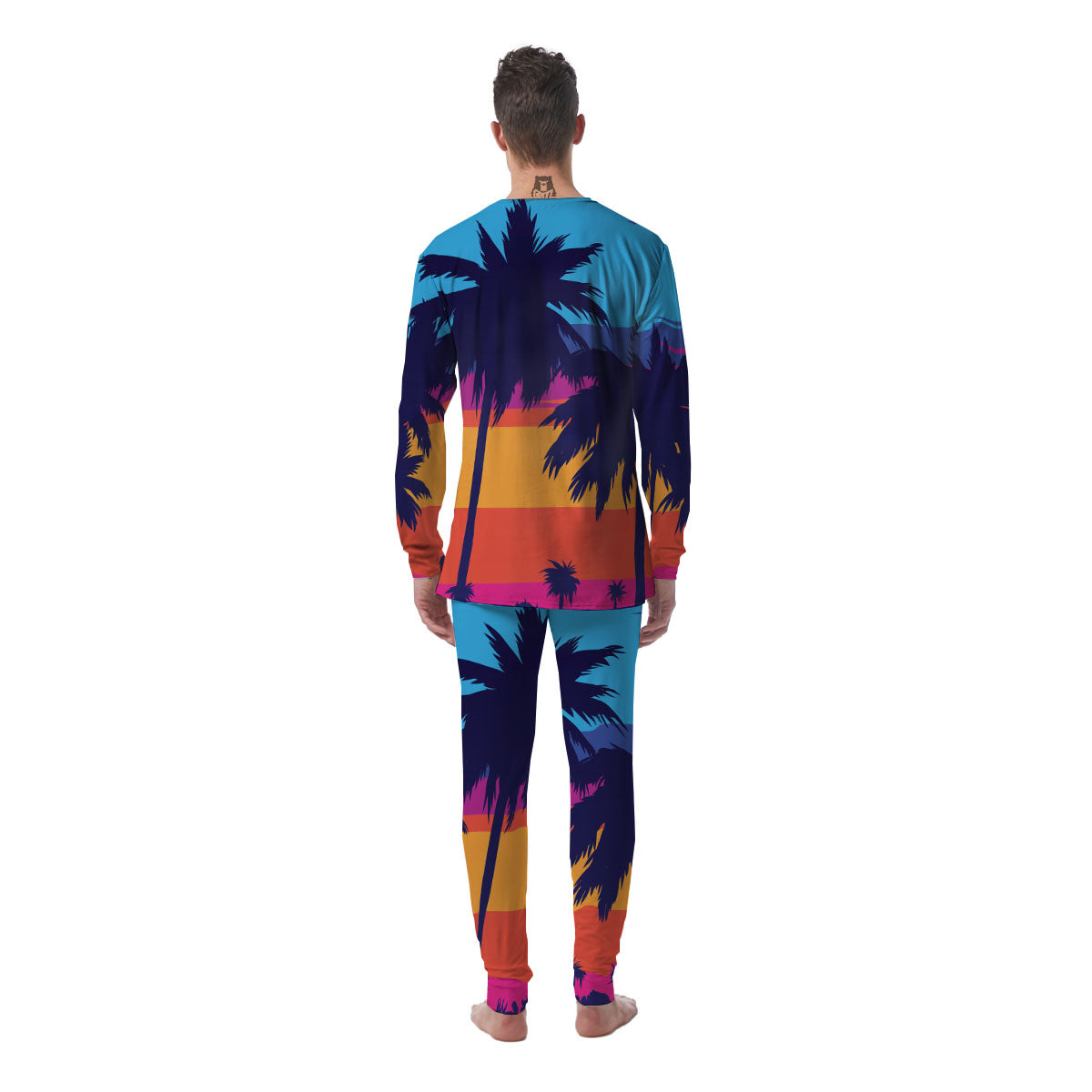 Sunset On The Beach And Palm Trees Print Men's Pajamas-grizzshop