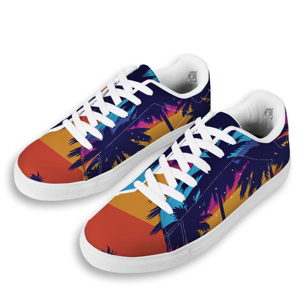 Sunset On The Beach And Palm Trees Print White Low Top Sneakers-grizzshop