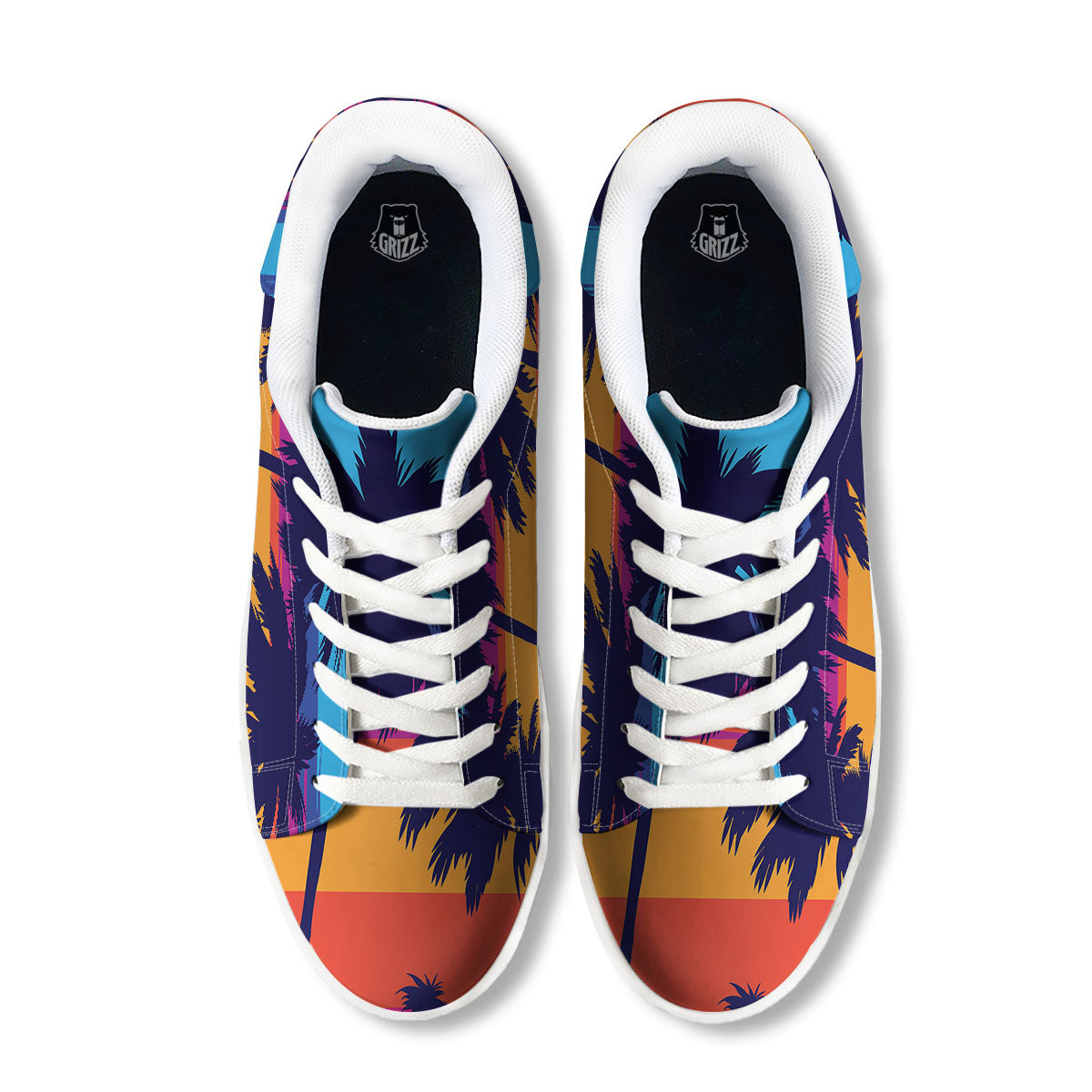 Sunset On The Beach And Palm Trees Print White Low Top Sneakers-grizzshop