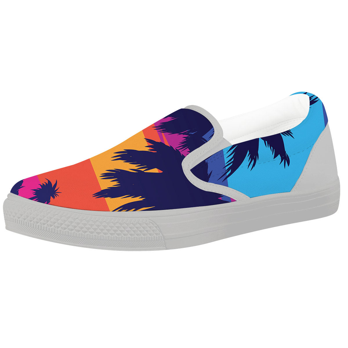 Sunset On The Beach And Palm Trees Print White Slip On Shoes-grizzshop