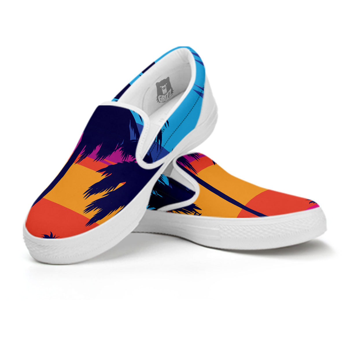 Sunset On The Beach And Palm Trees Print White Slip On Shoes-grizzshop