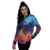 Sunset On The Beach And Palm Trees Print Women's Bomber Jacket-grizzshop