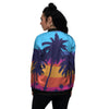 Sunset On The Beach And Palm Trees Print Women's Bomber Jacket-grizzshop