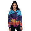 Sunset On The Beach And Palm Trees Print Women's Bomber Jacket-grizzshop