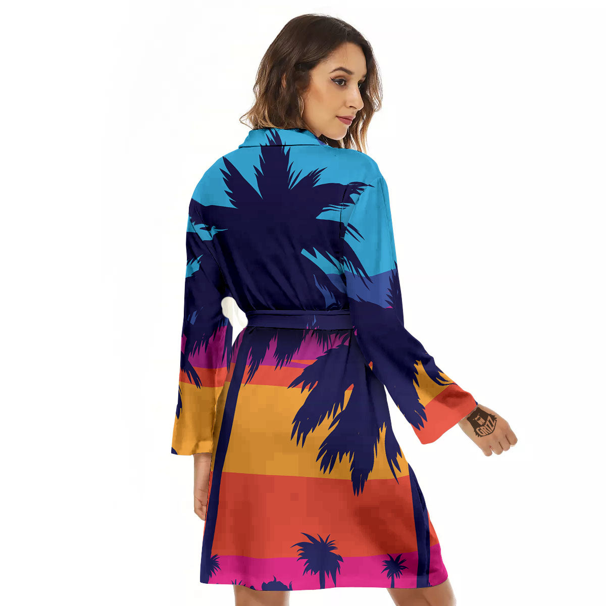 Sunset On The Beach And Palm Trees Print Women's Robe-grizzshop