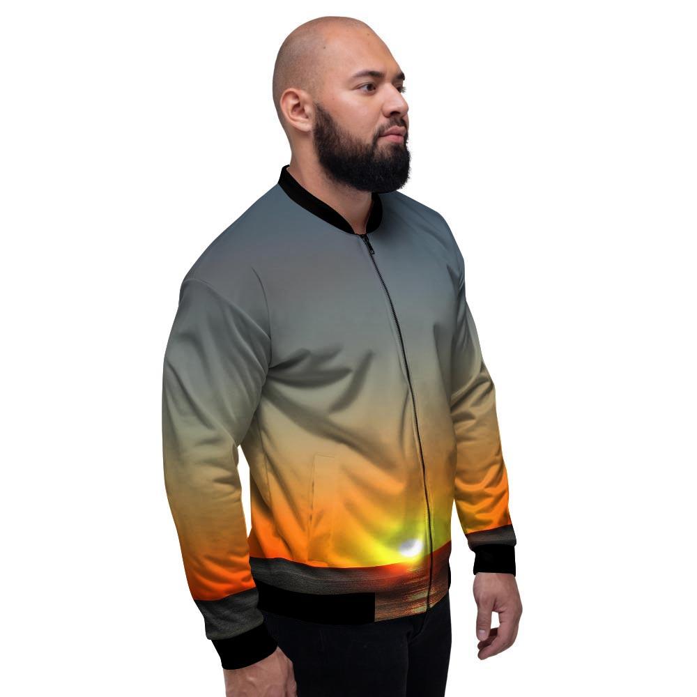 Sunset Over Sea Print Men's Bomber Jacket-grizzshop