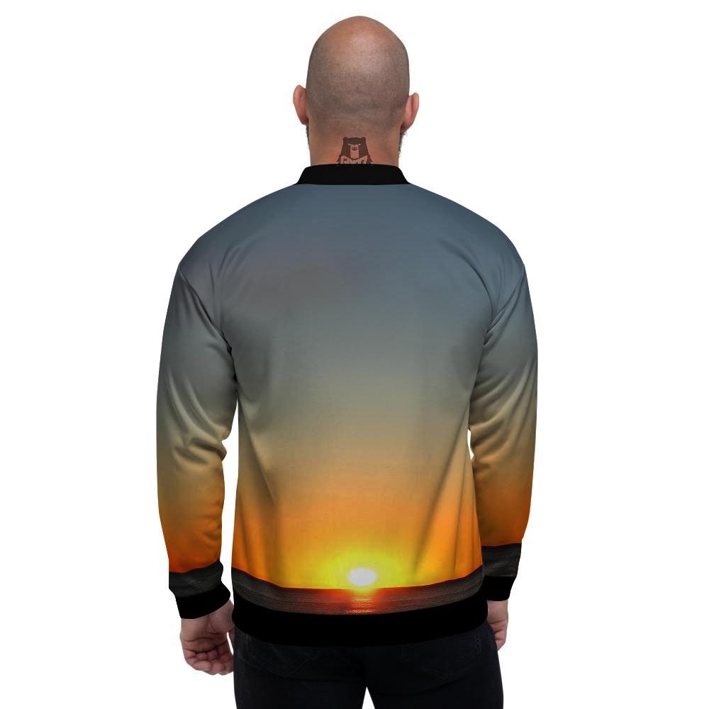 Sunset Over Sea Print Men's Bomber Jacket-grizzshop