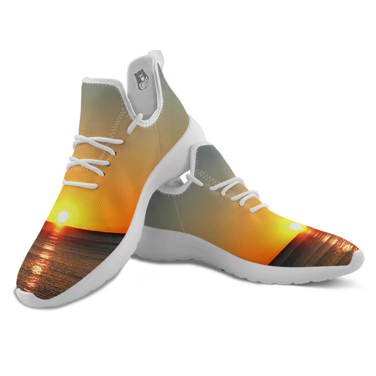 Sunset Over Sea Print White Athletic Shoes-grizzshop