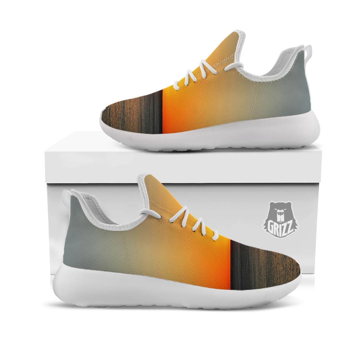 Sunset Over Sea Print White Athletic Shoes-grizzshop