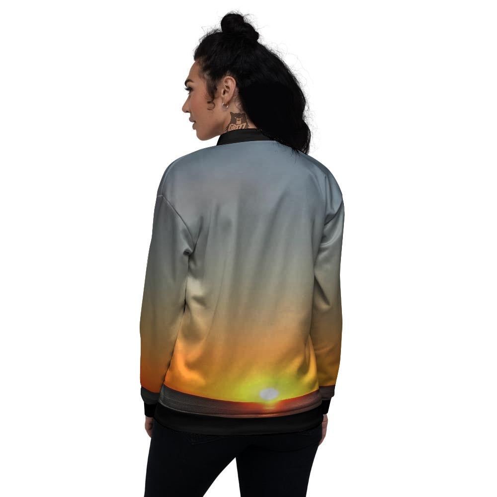 Sunset Over Sea Print Women's Bomber Jacket-grizzshop