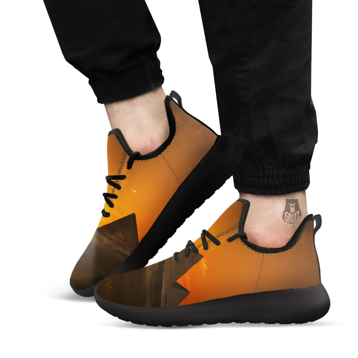 Sunset Pyramid Print Black Athletic Shoes-grizzshop