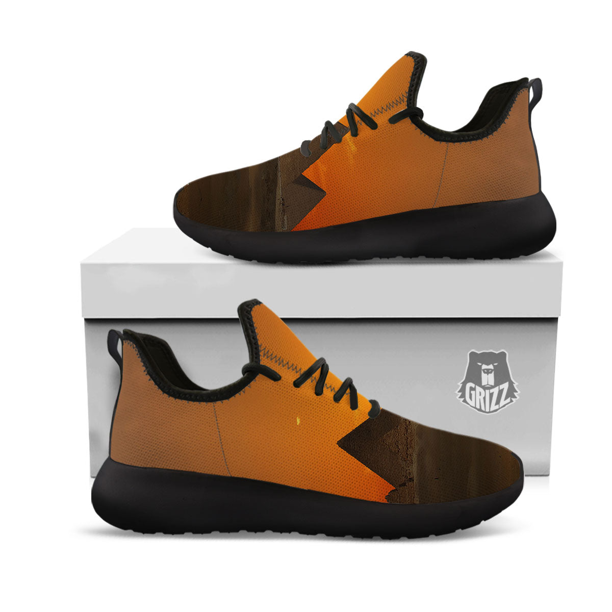 Sunset Pyramid Print Black Athletic Shoes-grizzshop
