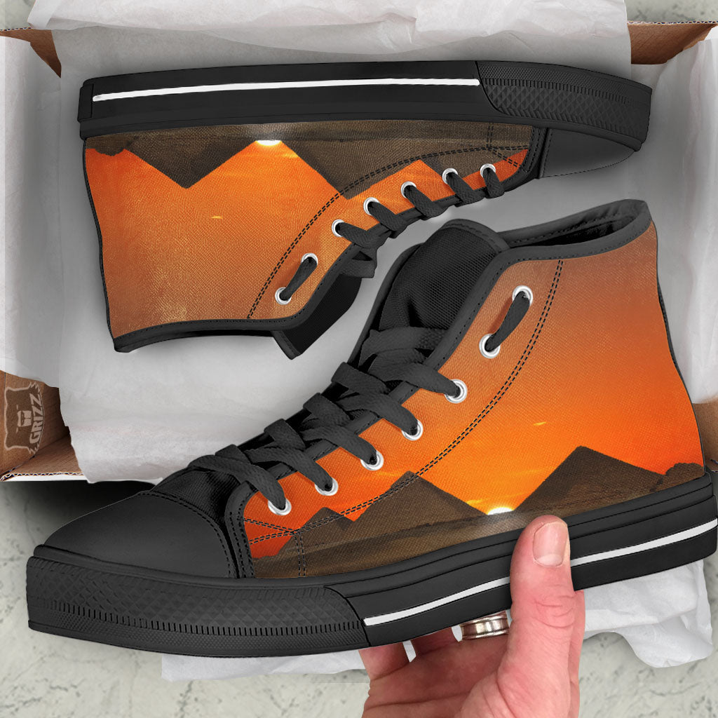 Sunset Pyramid Print Black High Top Shoes-grizzshop
