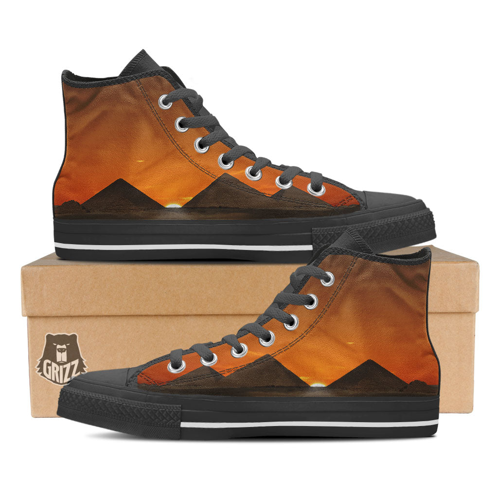 Sunset Pyramid Print Black High Top Shoes-grizzshop