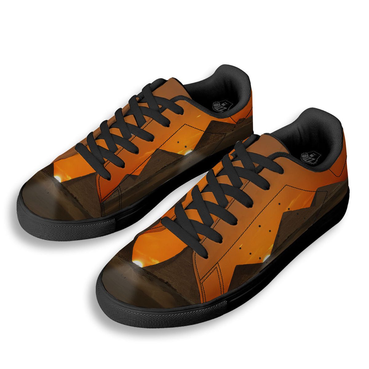 Sunset Pyramid Print Black Low Top Sneakers-grizzshop
