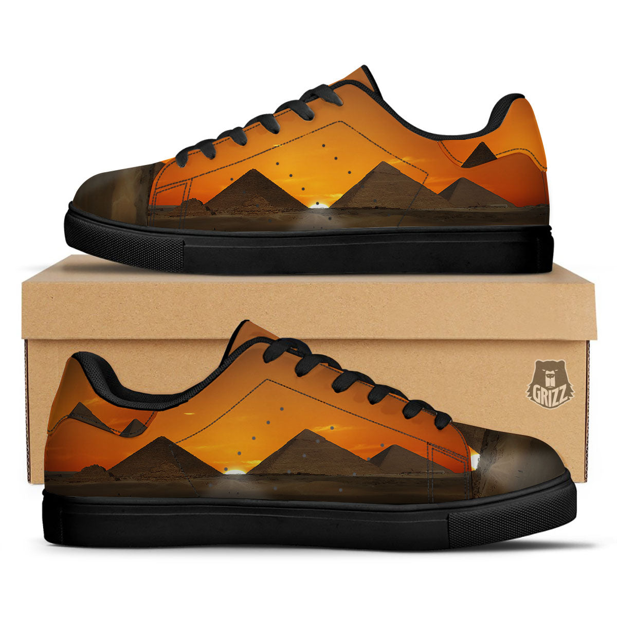 Sunset Pyramid Print Black Low Top Sneakers-grizzshop