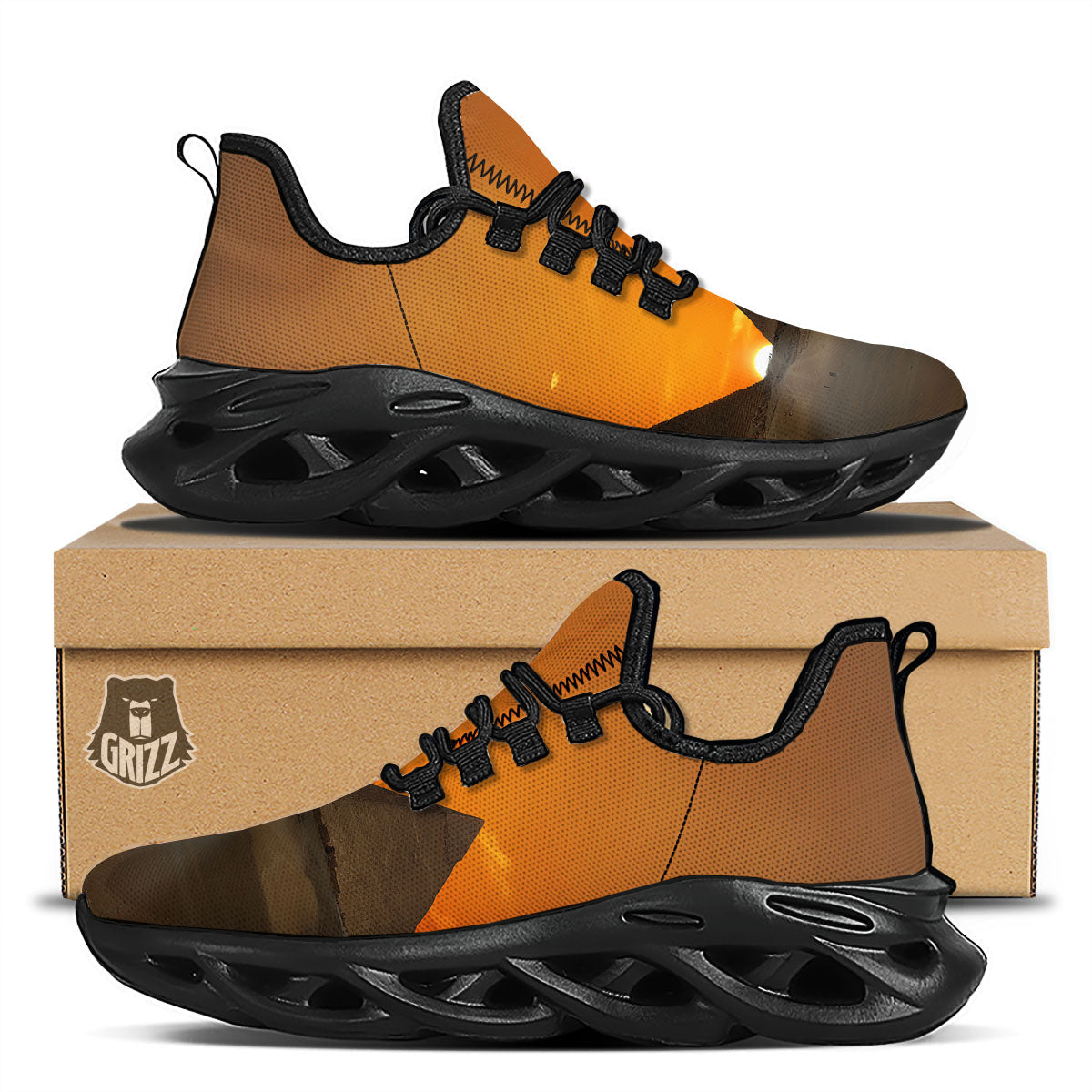 Sunset Pyramid Print Black Running Shoes-grizzshop