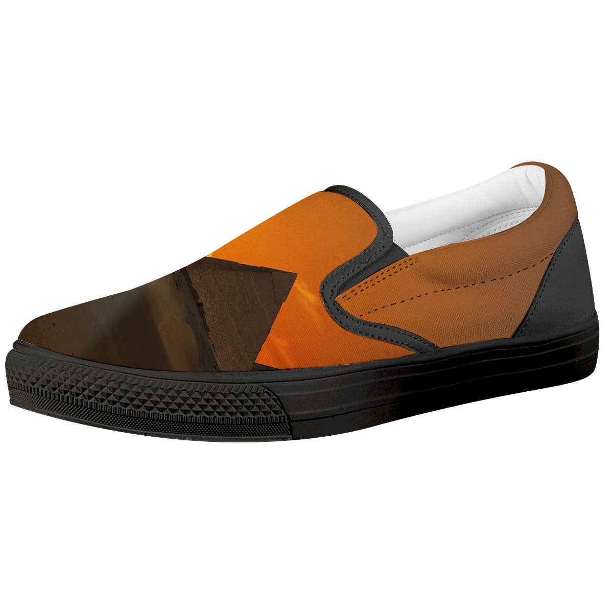 Sunset Pyramid Print Black Slip On Shoes-grizzshop