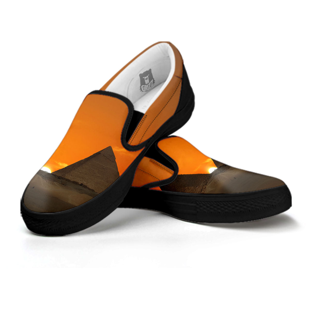 Sunset Pyramid Print Black Slip On Shoes-grizzshop