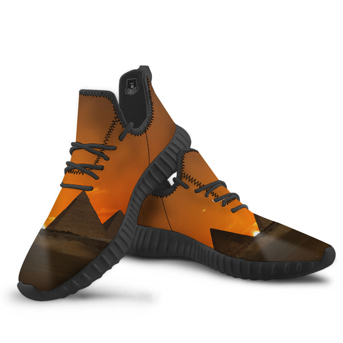 Sunset Pyramid Print Black Walking Shoes-grizzshop