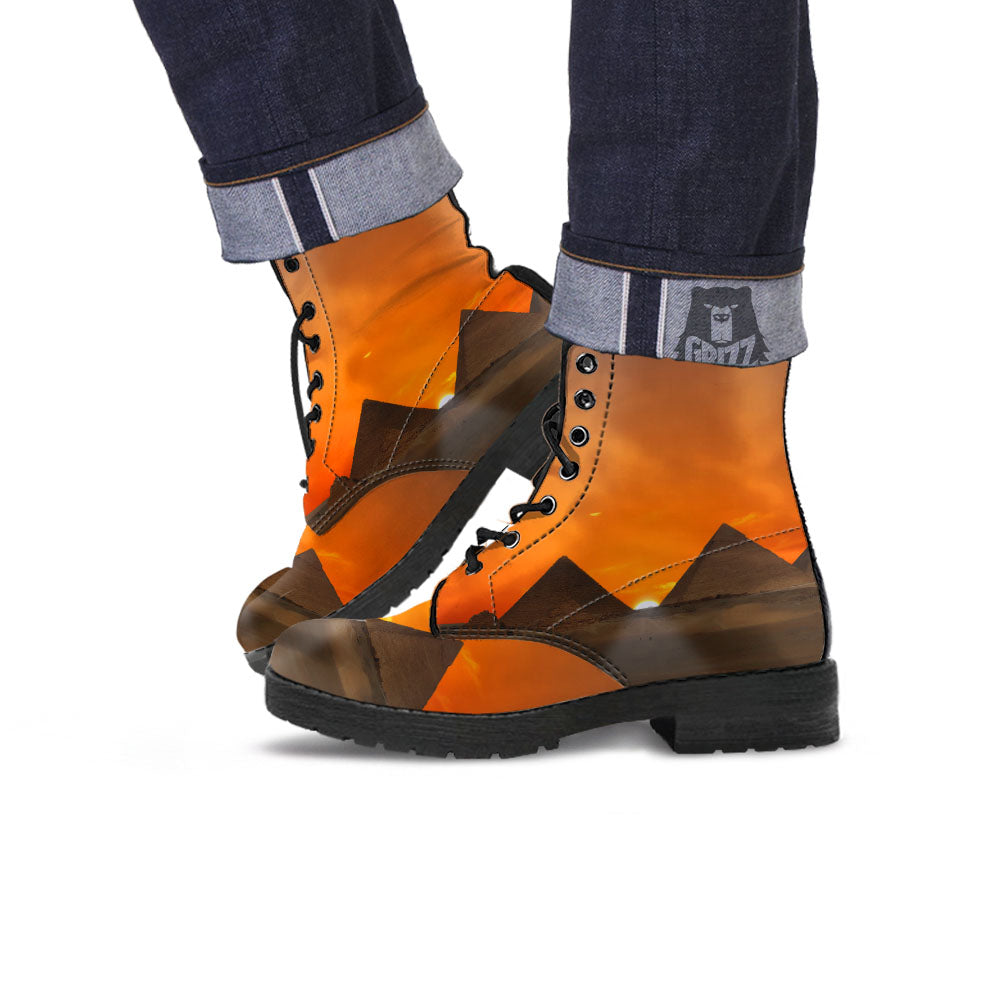 Sunset Pyramid Print Leather Boots-grizzshop
