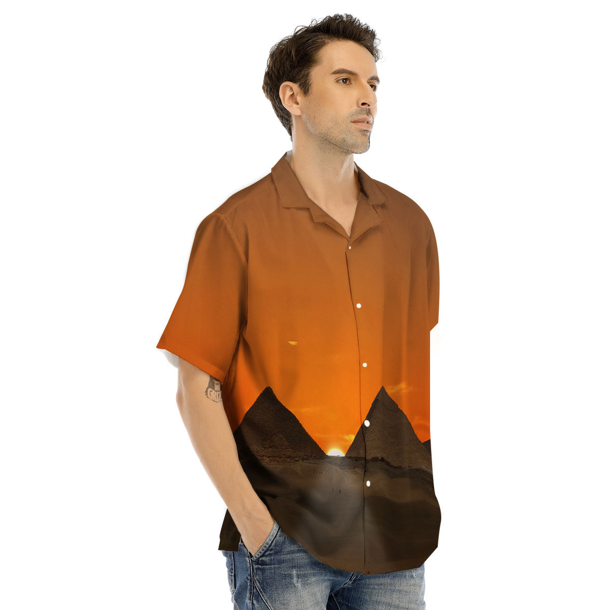 Sunset Pyramid Print Men's Hawaiian Shirt-grizzshop