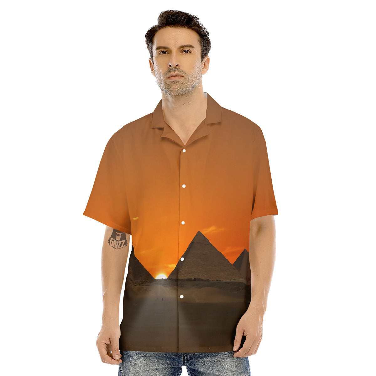 Sunset Pyramid Print Men's Hawaiian Shirt-grizzshop
