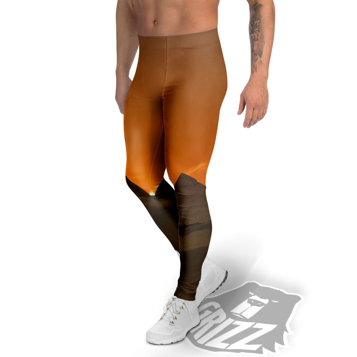 Sunset Pyramid Print Men's Leggings-grizzshop