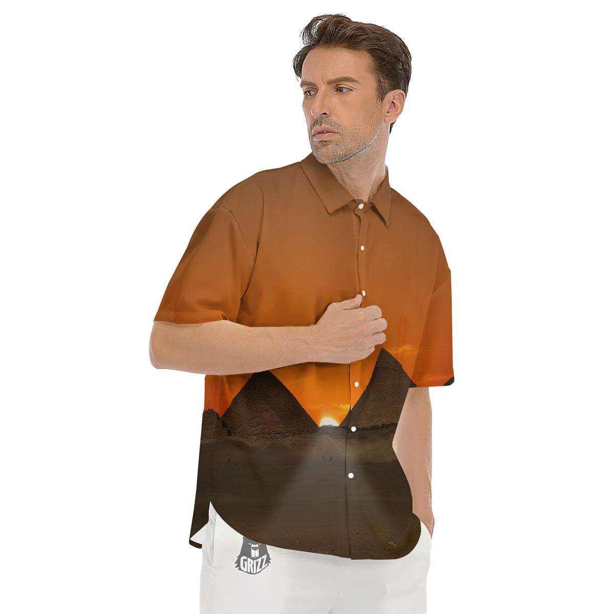 Sunset Pyramid Print Men's Short Sleeve Shirts-grizzshop