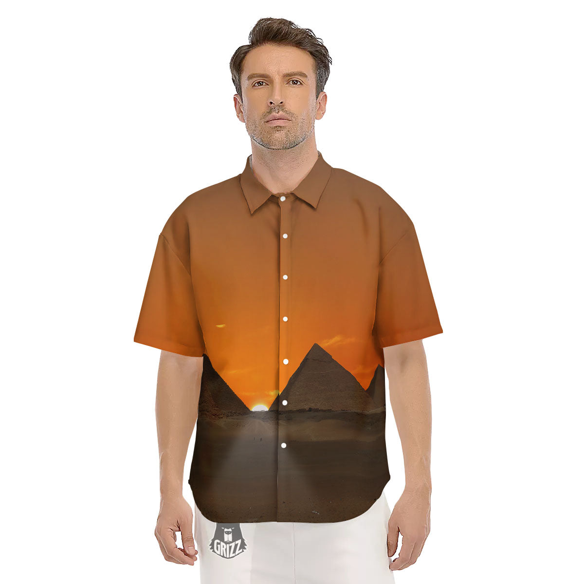 Sunset Pyramid Print Men's Short Sleeve Shirts-grizzshop