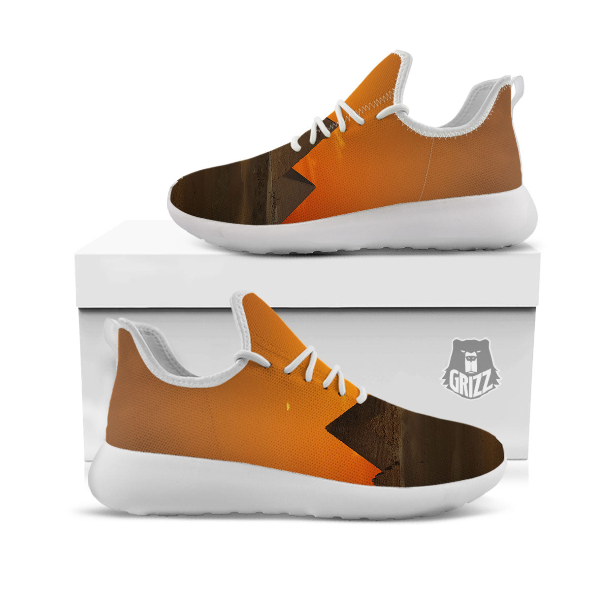 Sunset Pyramid Print White Athletic Shoes-grizzshop