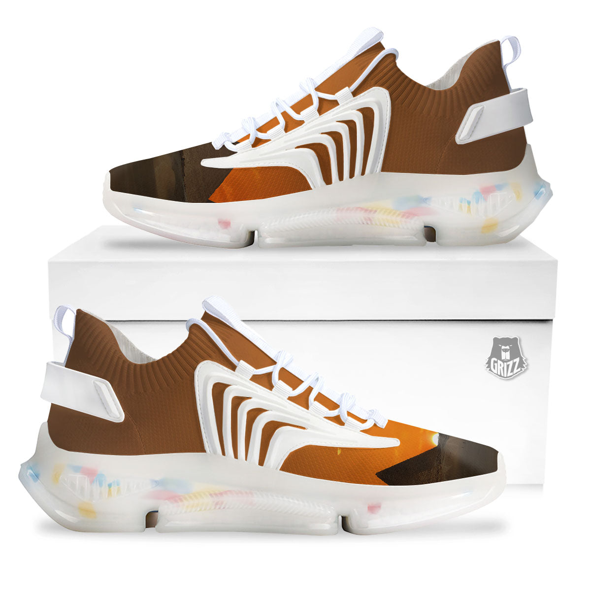 Sunset Pyramid Print White Gym Shoes-grizzshop