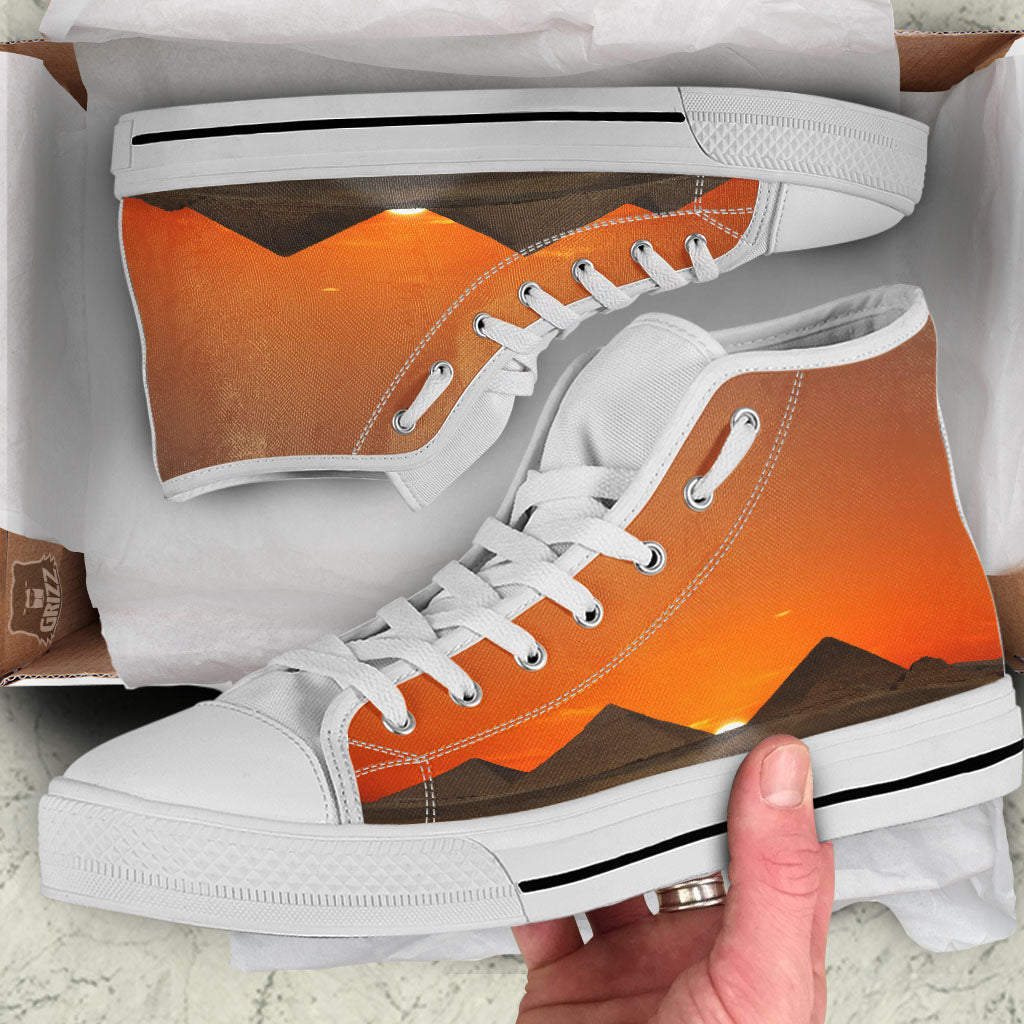 Sunset Pyramid Print White High Top Shoes-grizzshop