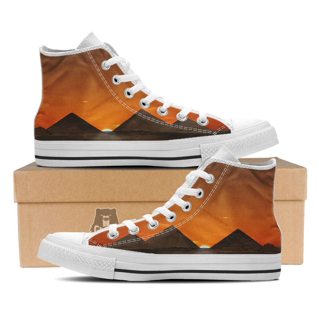Sunset Pyramid Print White High Top Shoes-grizzshop