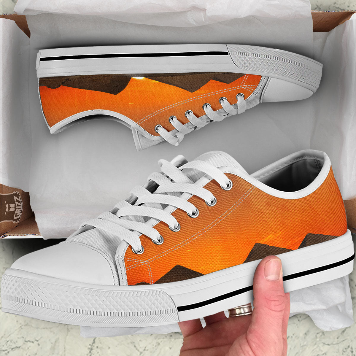 Sunset Pyramid Print White Low Top Shoes-grizzshop