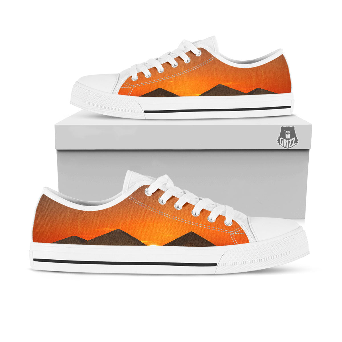 Sunset Pyramid Print White Low Top Shoes-grizzshop
