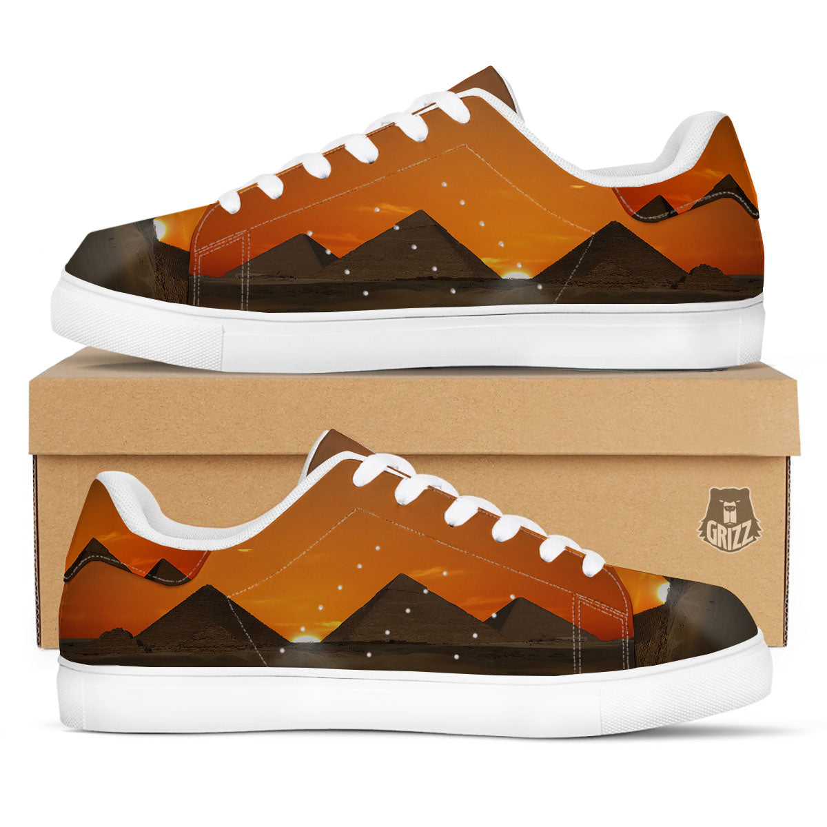 Sunset Pyramid Print White Low Top Sneakers-grizzshop
