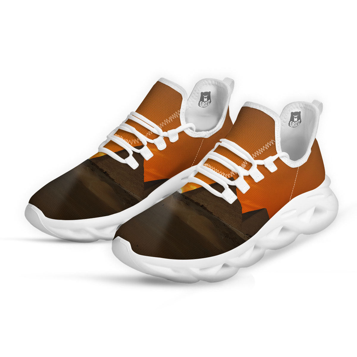 Sunset Pyramid Print White Running Shoes-grizzshop
