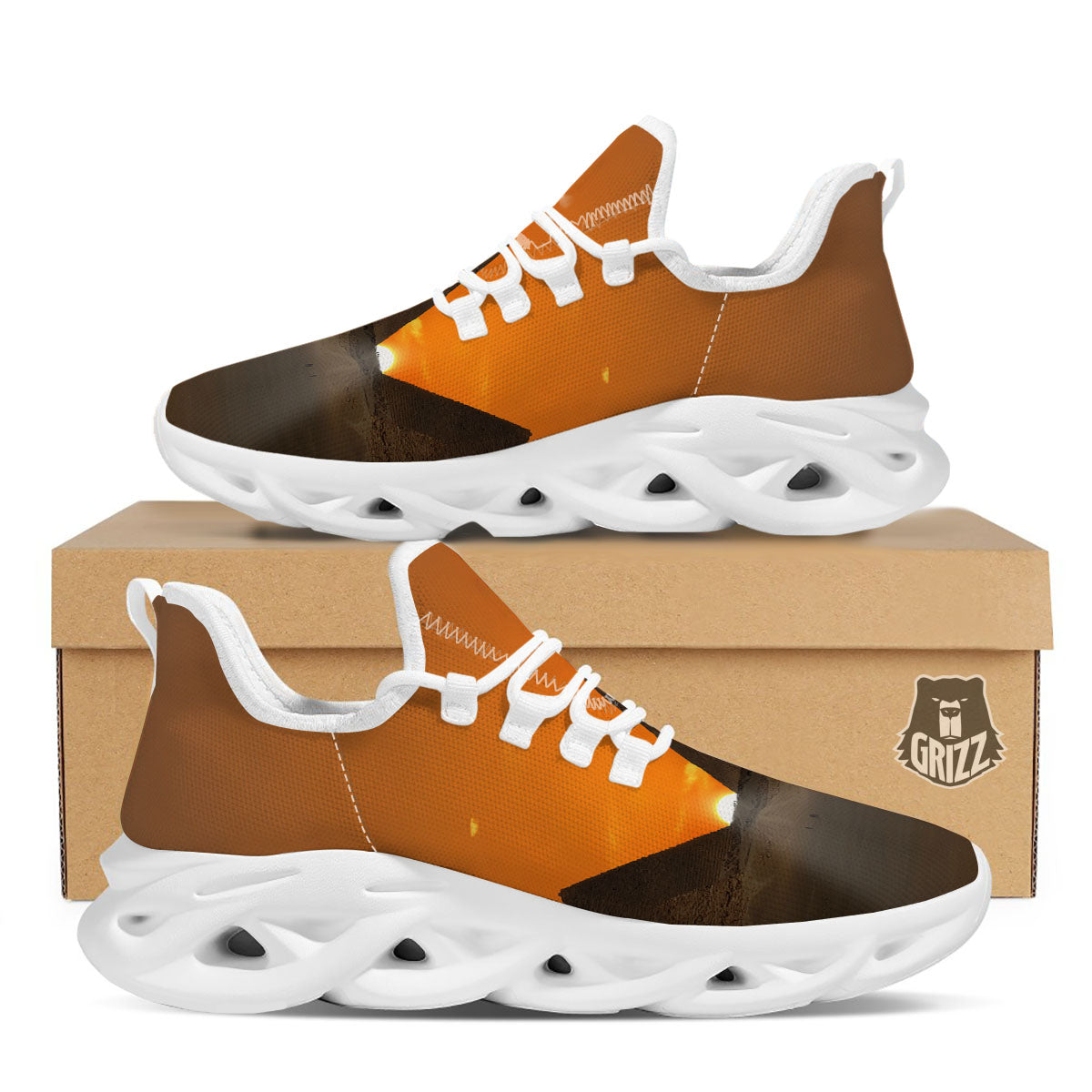 Sunset Pyramid Print White Running Shoes-grizzshop