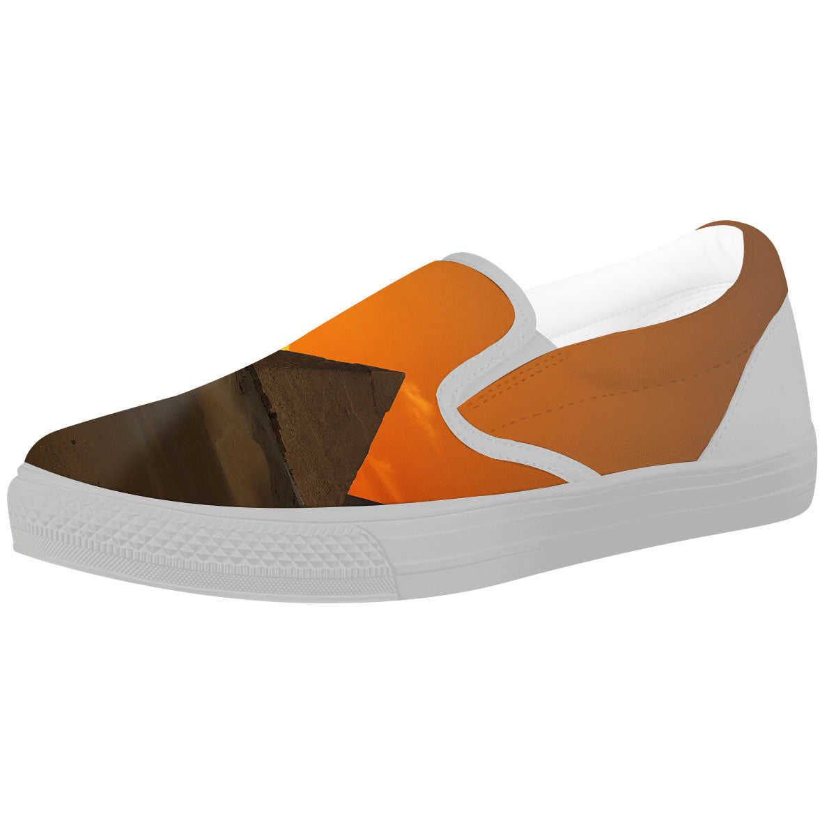 Sunset Pyramid Print White Slip On Shoes-grizzshop