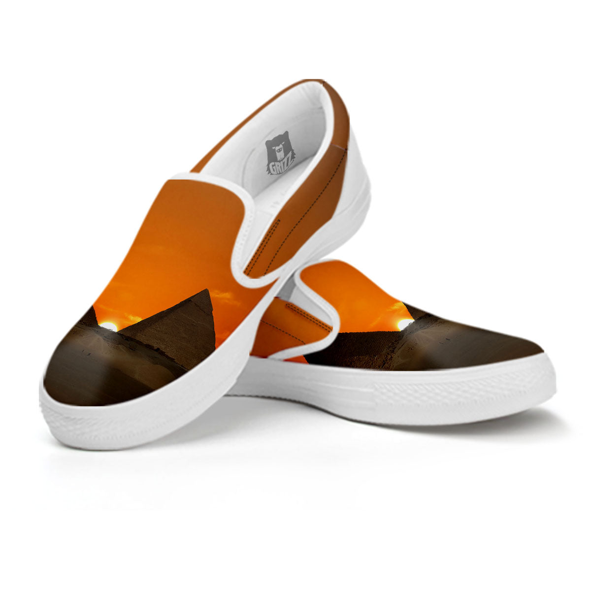 Sunset Pyramid Print White Slip On Shoes-grizzshop