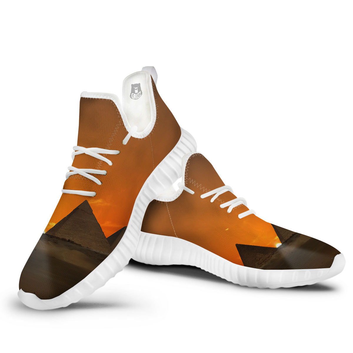 Sunset Pyramid Print White Walking Shoes-grizzshop