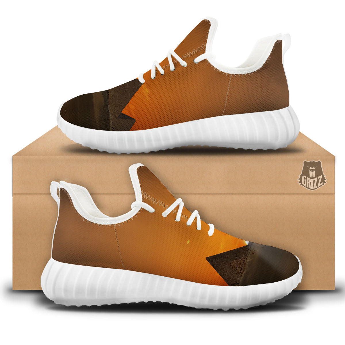 Sunset Pyramid Print White Walking Shoes-grizzshop