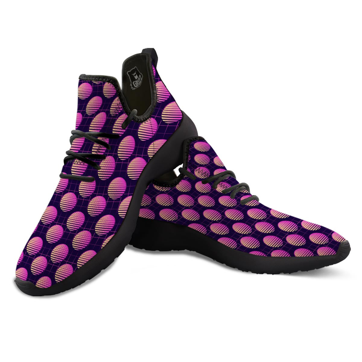Sunset Retrowave Print Pattern Black Athletic Shoes-grizzshop