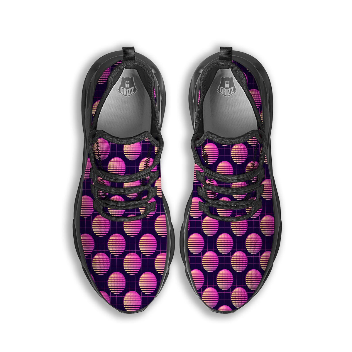Sunset Retrowave Print Pattern Black Running Shoes-grizzshop