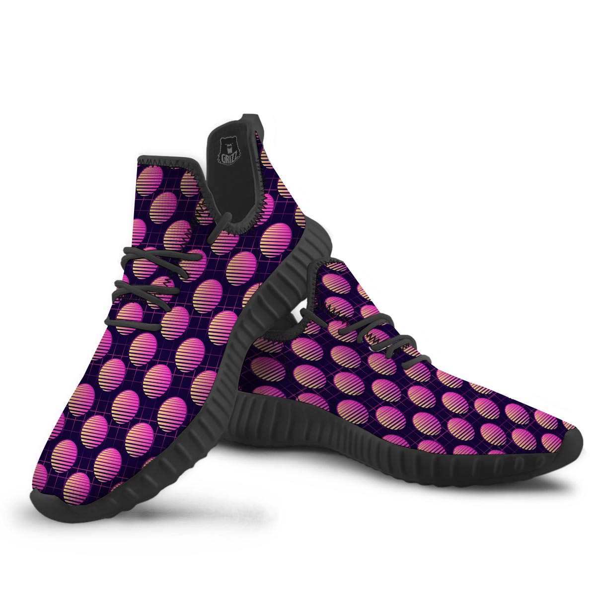 Sunset Retrowave Print Pattern Black Walking Shoes-grizzshop