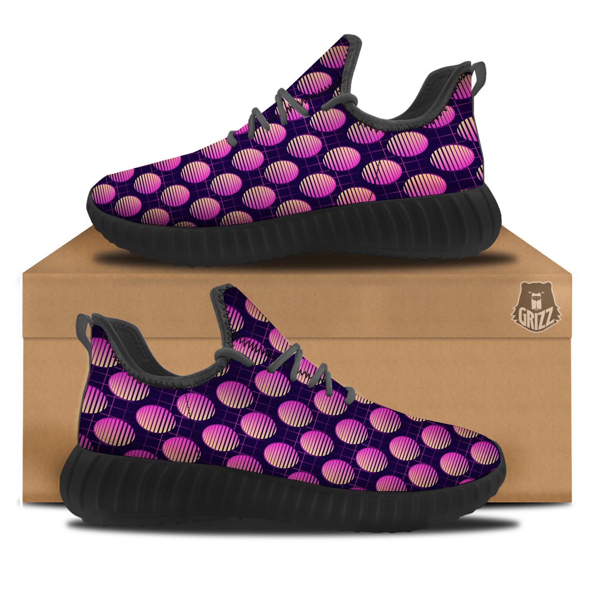 Sunset Retrowave Print Pattern Black Walking Shoes-grizzshop