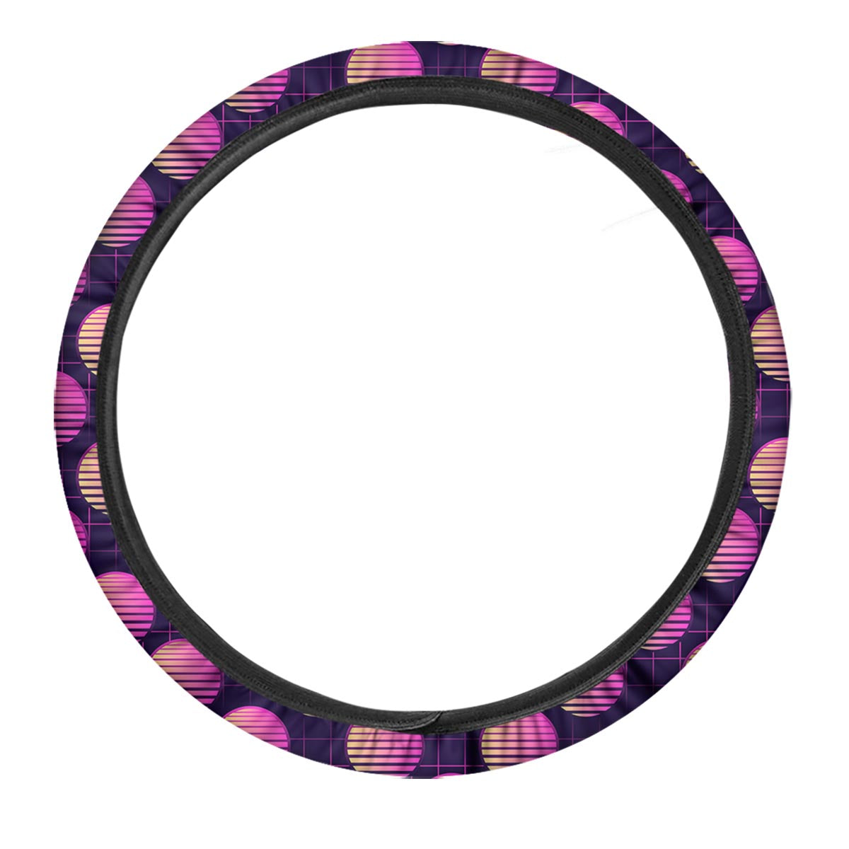 Sunset Retrowave Print Pattern Car Steering Wheel Cover-grizzshop