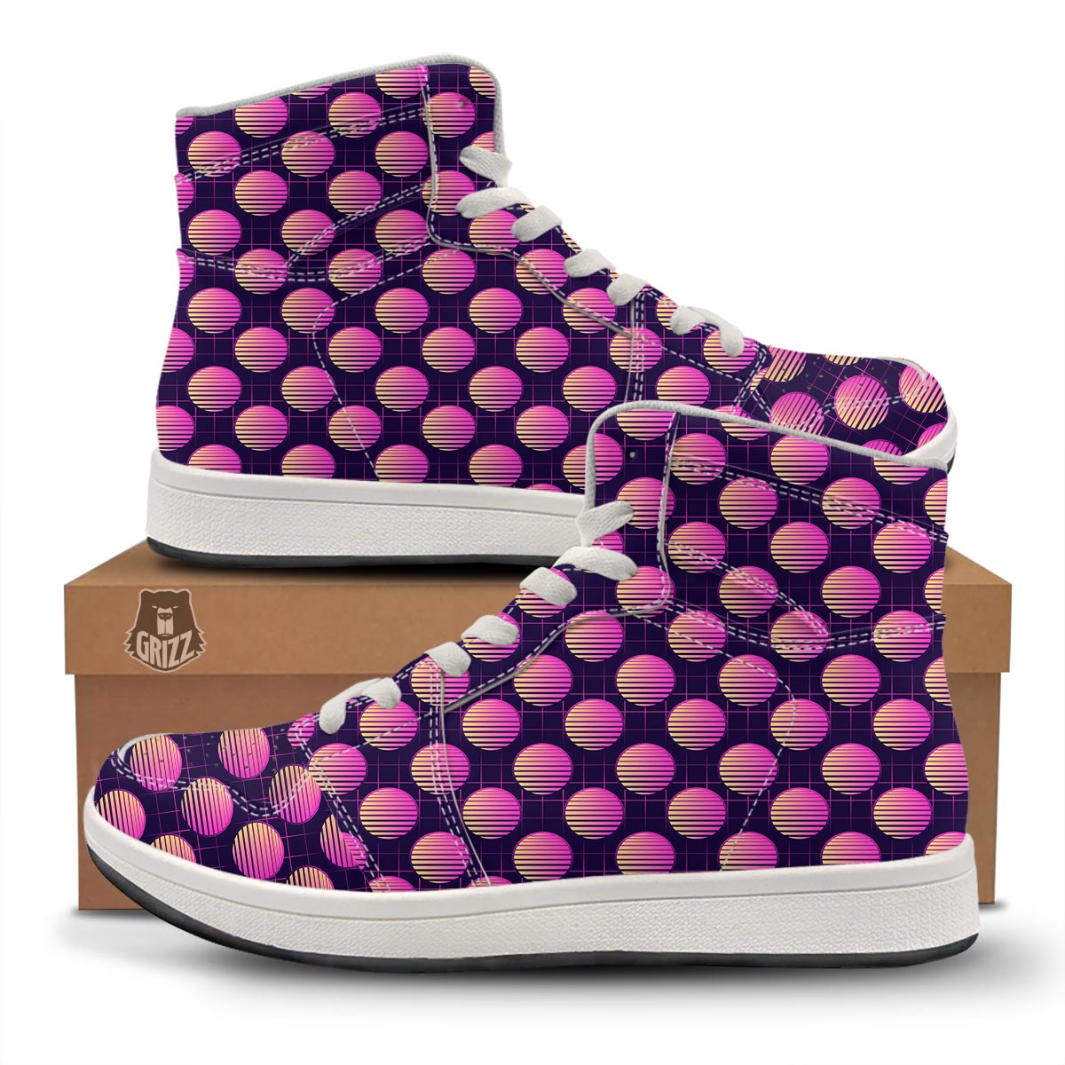 Sunset Retrowave Print Pattern High Top Sneakers-grizzshop