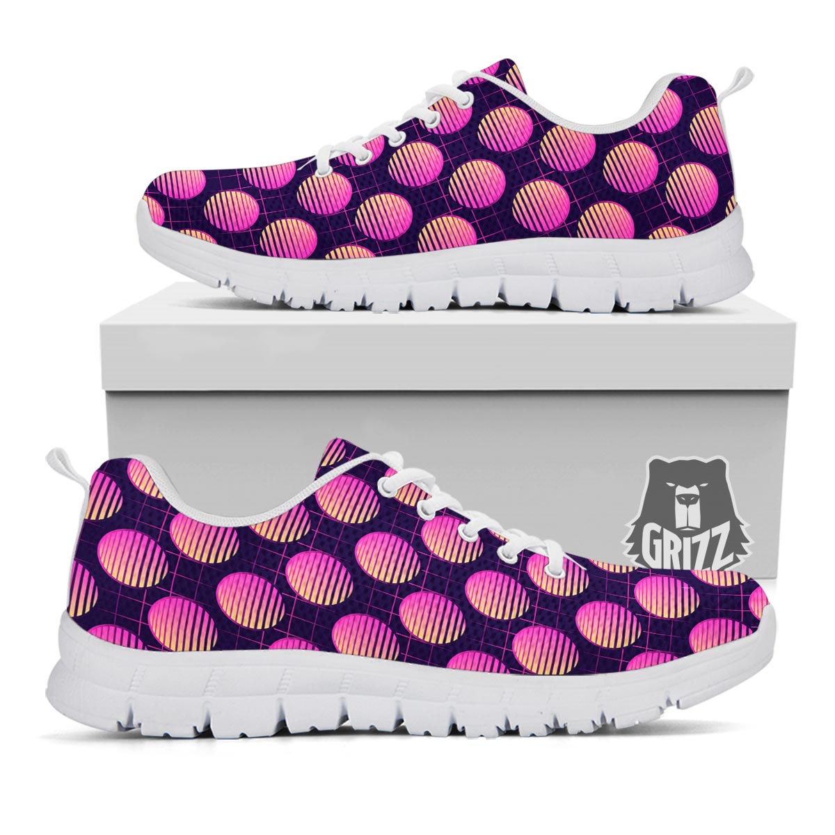 Sunset Retrowave Print Pattern White Sneaker-grizzshop